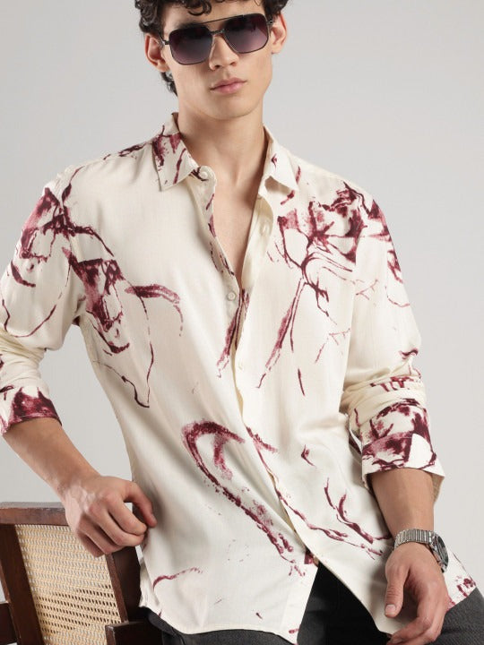 Men’s Maroon Abstract Print Shirt – Premium Casual Party Wear for Men | Jaleny.shop