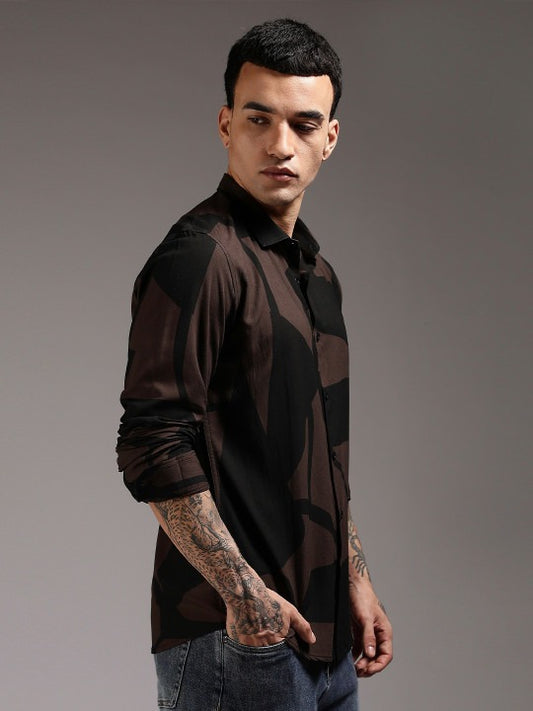 Men’s Black Abstract Print Shirt – Premium Party Wear Casual Shirt | Jaleny.shop