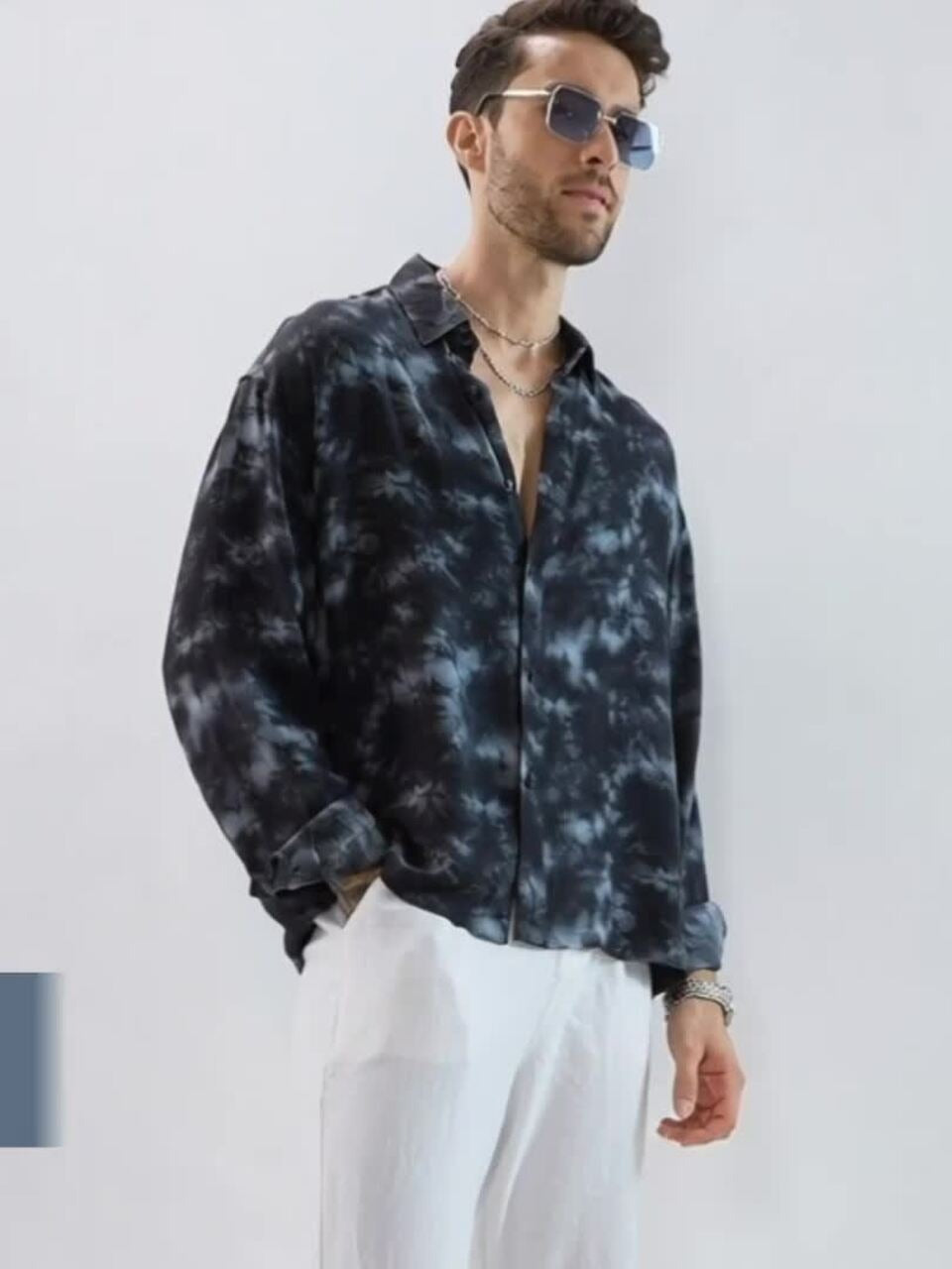 Men’s Black Tie-Dye Print Shirt – Premium Oversized Casual Shirt | Jaleny.shop