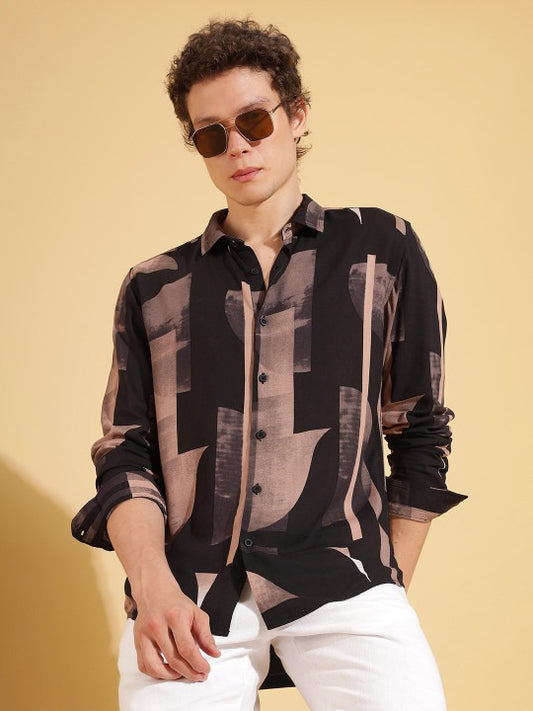 Men’s Geometric Abstract Print Shirt – Premium Casual Party Wear Shirt | Jaleny.shop