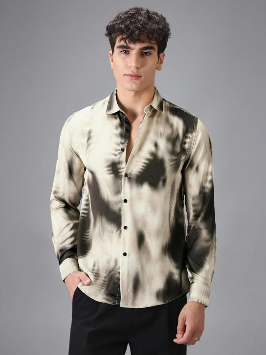 Men’s Beige Abstract Ombre Shirt – Premium Casual Party Wear Shirt | Jaleny.shop