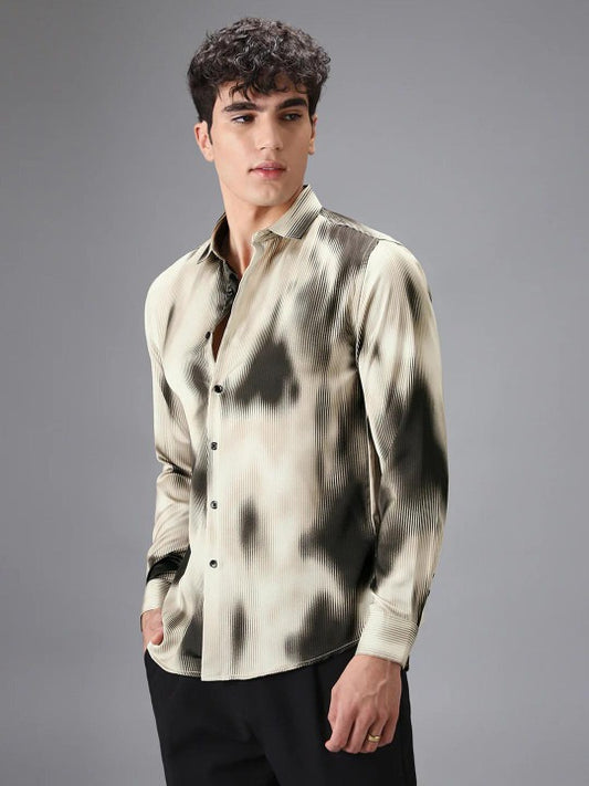 Men’s Beige Abstract Ombre Shirt – Premium Casual Party Wear Shirt | Jaleny.shop