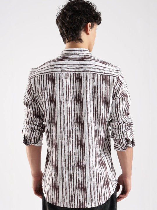 Men’s Brown Vertical Stripe Print Shirt – Premium Casual Fashion Shirt | Jaleny.shop