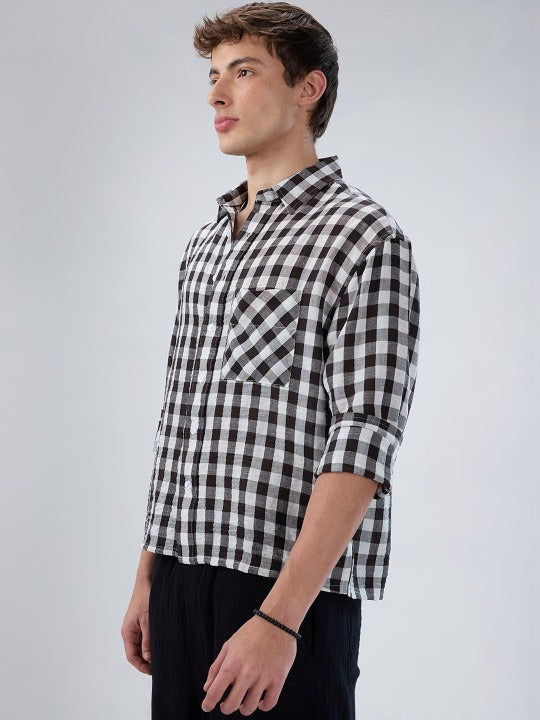Men’s Black White Check Shirt – Premium Relaxed Casual Shirt | Jaleny.shop