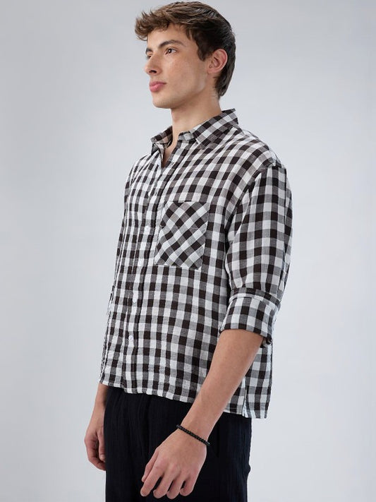 Men’s Black White Check Shirt – Premium Relaxed Casual Shirt | Jaleny.shop
