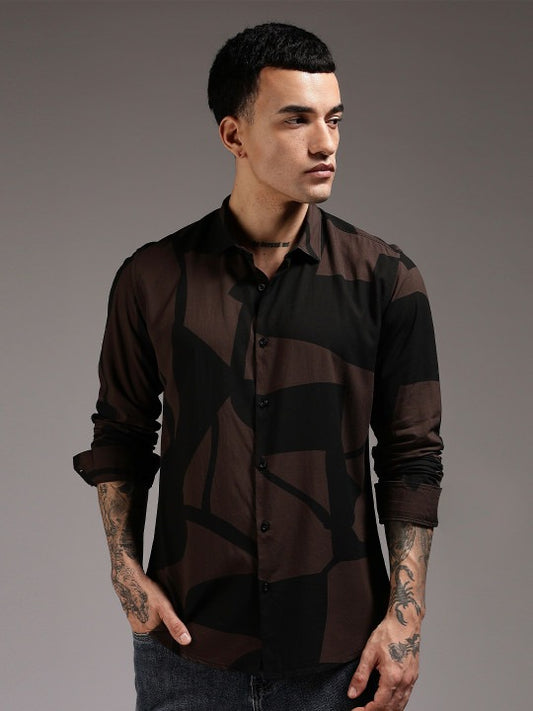 Men’s Black Abstract Print Shirt – Premium Party Wear Casual Shirt | Jaleny.shop