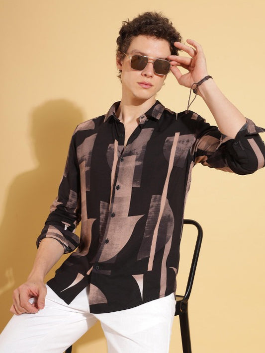 Men’s Geometric Abstract Print Shirt – Premium Casual Party Wear Shirt | Jaleny.shop
