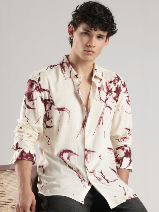 Men’s Maroon Abstract Print Shirt – Premium Casual Party Wear for Men | Jaleny.shop