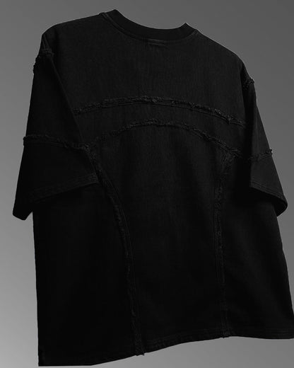 WildFlex Premium Offset Black Denim Oversized Cotton T-Shirt for Men